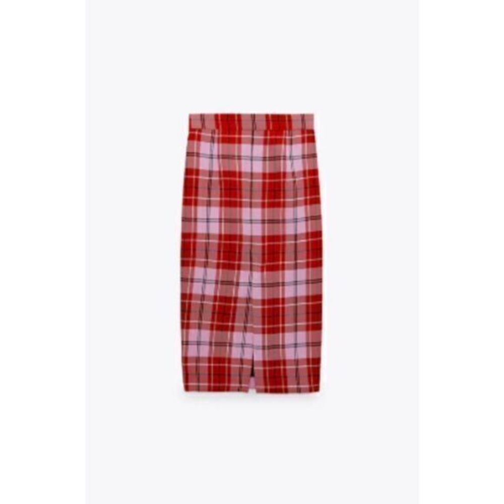 ZARA Red Plaid Check Midi Skirt SMALL